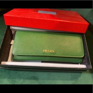 Authentic Green Prada Continental Wallet